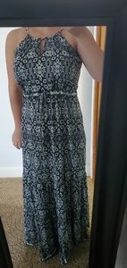 Blue Maxi dress with keyhole kneckline detail